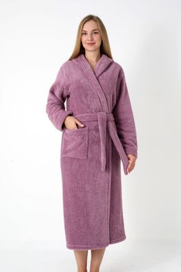 Bademantel Damen Kuschelig Fleece Lang Lila Warm Morgemantel M-2XL FabrikHome (949)