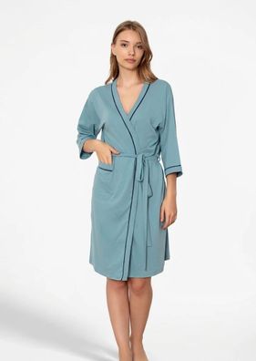 Bademantel Damen 100 %Baumwolle Multicolor Morgenmantel mit Gürtel Taschen M-2XL