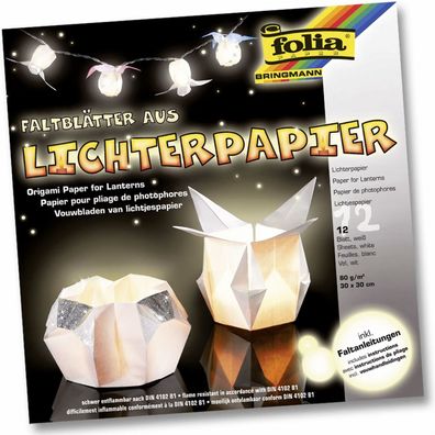 folia 42300 - Faltblätter aus Lichterpapier, weiß, ca. 30 x 30 cm, 12 Blatt, schwer e
