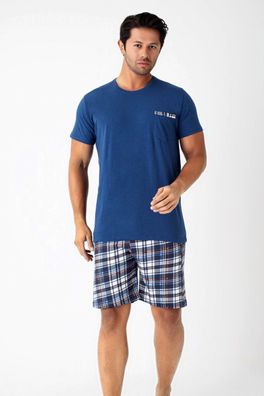 Teilen Herren Schlafanzug kurz Sommer Set Baumwolle Rundhals Mehrfarbig Kariert L-3XL