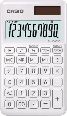 Casio SL-1000SC-WE stylischer Taschenrechner, 10-stellig, in sechs Farbvarianten, WEI