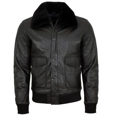 Bugatti - Herren Lederjacke Weste Lammnappa Lammfellkragen schwarz
