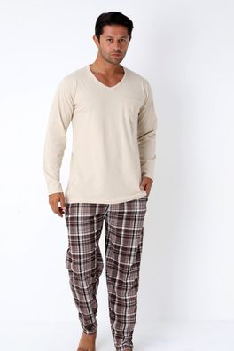 Herren Schlafanzug Pyjama-Set mit Lange Karierte Hose L-3XL