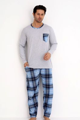Herren Pyjama Set Schlafanzug 100% Baumwolle 2tlg Brusttasche Karo Hose L-3XL