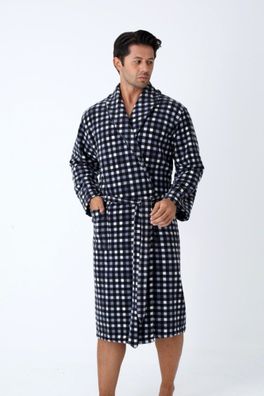 Herren Bademantel Morgenmantel Fleece Kariert mit Tasche, Gürtel Kuschelig L-2XL