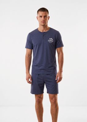 Herren Schlafanzug Kurz Set - 100% Baumwolle Shorty Sommer T-Shirt Shorts L-3XL Fabr