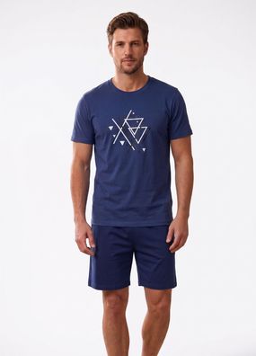 Herren Schlafanzug Kurz Sommer Set - 100% Baumwolle Shorty 2-Teilig L-3XL