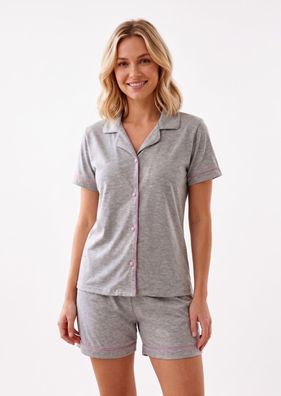 Damen Schlafanzug Kurz Sommer Set - 100% Baumwolle Knopfleiste Sommer L-3XL