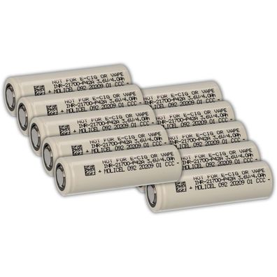 10er Set Molicel INR21700-P42A 3,7V 4200mAh 45A Li-Ion 21700 Akku flat top
