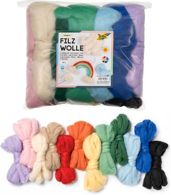 folia 52309 - Filzwolle-Rainbow 12er, Märchenwolle, ca. 350 g im Beutel, sortiert in