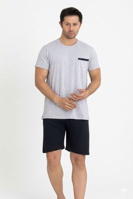 Herren Schlafanzug Kurz Sommer - Pyjama Set Kurzarm Baumwolle L-3XL