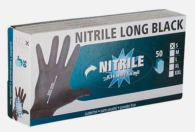 Einmalhandschuh Nitril 30 cm lang schwarz black extra stark 50 Stück Größe M