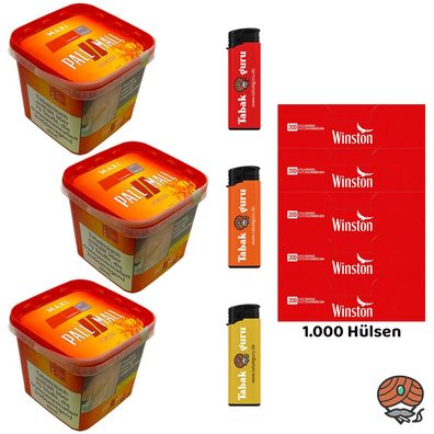 Pall Mall Allround Volumentabak Maxi Box 3x 310g, Winston Hülsen, 3 Feuerzeuge