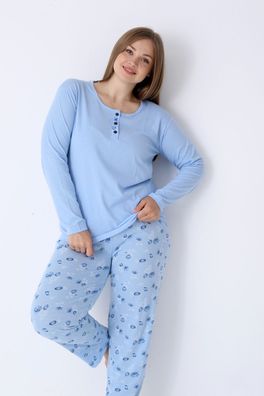 Damen Schlafanzug Pyjama-Set Übergröße Plus-Size mit Blumen XL-4XL