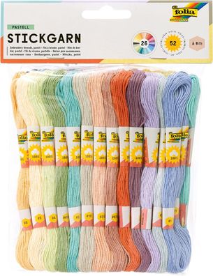 folia 23993 - Stickgarn Pastell, 100 % Baumwolle, 52 Docken à 8 m in 26 Farben sortie