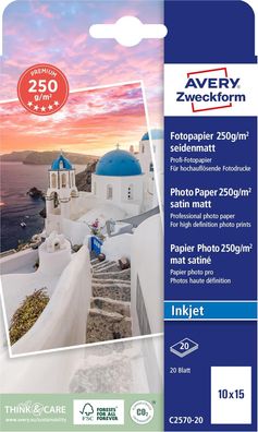 Avery Zweckform Art. C2570-20 Premium Inkjet Fotopapier (20 Blatt, 250 g/m², 10x15cm,