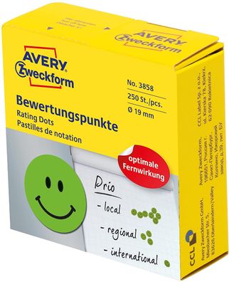 AVERY Zweckform 3858 Klebepunkt Smiley grün, selbstklebend (ø 19 mm, 250 runde Aufkle