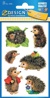 AVERY Zweckform 4306 Kinder Papier-Sticker Igel 18 Aufkleber (für Jungen, Mädchen und