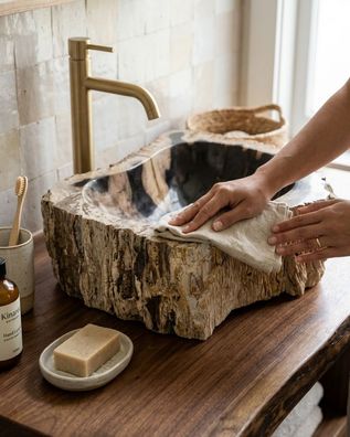 Versteinertes Holz Waschbecken Versteinertem Fossiles Naturstein Aufsatzwaschbecken