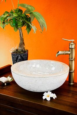 Handwaschbecken Marmor Naturstein Waschbecken Bad Aufsatzwaschbecken Beige