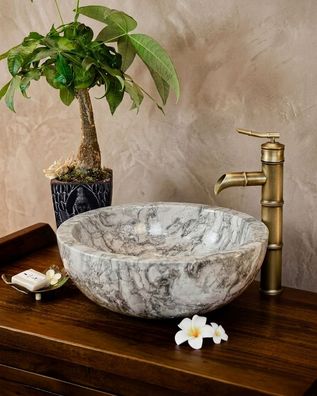 Handwaschbecken Marmor natur grau Waschbecken Bad Naturstein Aufsatzwaschbecken