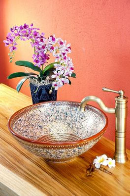 Keramik Waschbecken Benjarong Handbemaltes Orientalisches Gold Edles Royales Thai