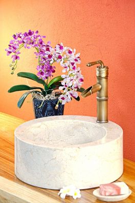 Waschbecken Marmor mit Armatur Aufnahme Naturstein Weiß Bad Aufsatzwaschbecken