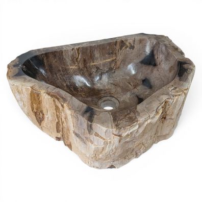 Versteinertes Holz Waschbecken #21 - Naturstein Aufsatzbecken Naturform Fossiles