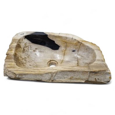 Versteinertes Holz Waschbecken - Cremeweiß mit dunkler Mineral-Ader, ca. 49 cm Auf