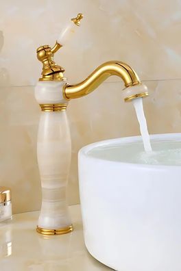 Retro Wasserhahn Marmor weiß groß Armatur Weißer Messing Hohe Aufsatzbecken