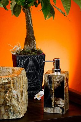 Seifenspender Versteinertes Holz dunkel Naturstein Stein Fossil Badezimmer Java