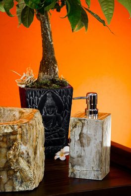 Seifenspender Versteinertes Holz viereckig Naturstein Stein Fossil Badezimmer Java
