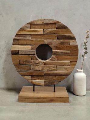 Teak Skulptur Wagenrad - recyceltes Teakholz, 40 cm Durchmesser Holzdeko Wohnzimmer