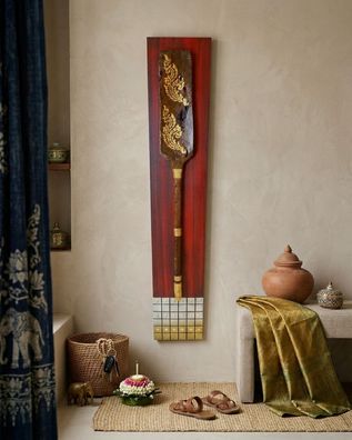 Skulptur Antike Schaufel oder Paddel - Wandobjekt Thai, ca. 200 cm Holz Wandskulptur