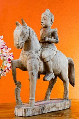 Teak Holz Reiter Statue - antik Thailand handgeschnitzt Skulptur Antike Holzstatue