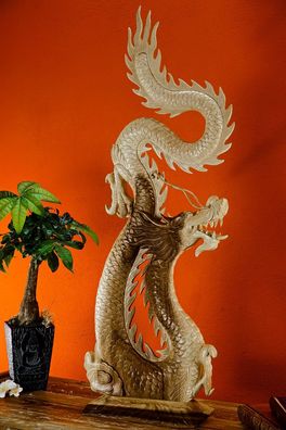 Suar Holz Schnitzerei Drache - handgeschnitzte Skulptur, ca. 105 cm Drachen Figur