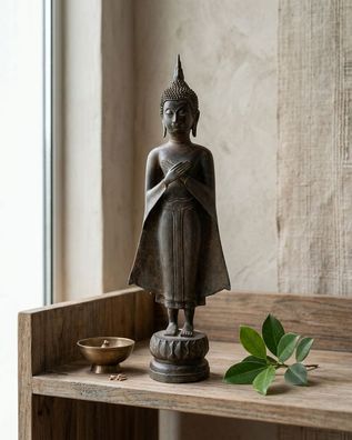 Bronze Buddha Statue Thailand - Sukhothai Stil Figur Buddhistische Skulptur Deko