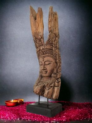 Teak Altholz Büste Lanna Prinzessin - geschnitztes Einzelstück Holz Skulptur Groß