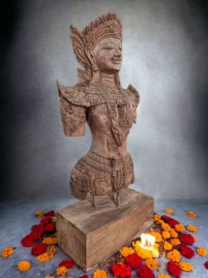 Lanna Prinzessin Teak Statue 90cm - Nordthailand Vintage Thailand Holz Skulptur Thai