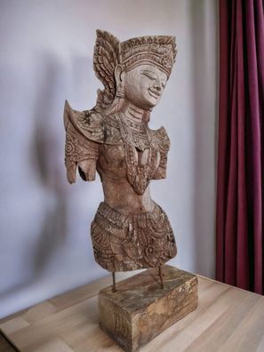 Lanna Prinzessin Teak Statue 112cm - Nordthailand Vintage Thailand Holz Skulptur Thai