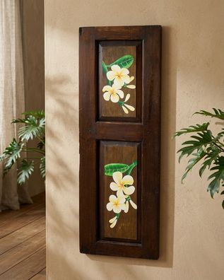 Gemälde auf Teak Leelawadee II - schmales Wandbild, ca. 87 cm Schmal Frangipani Bild