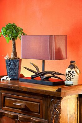 Kudu Holz Tischlampe LEHUA II - Tischlampe aus Holz Holzlampe Lianen Lampe Asiatisch