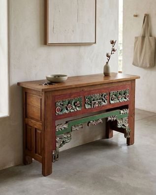 Altholz Konsolentisch CATUR - bemalter Bali-Konsolentisch Bemalt Handbemalt Konsole