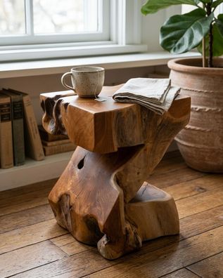 Beistelltisch Teak PALU - Z-Form aus massivem Teak-Wurzelblock Holz Wurzelholz Hocker