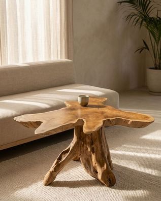 Wurzelholz Couchtisch ALOR SETAR V - Teak, 50 × 70-80 cm Kleiner Holz Baumscheibe