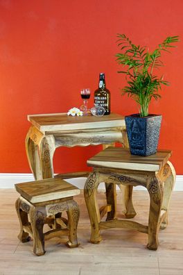 Beistelltisch Set NANA - 3 Holz-Beistelltische, L+M+S 3er Massivholz Natur Satztisch