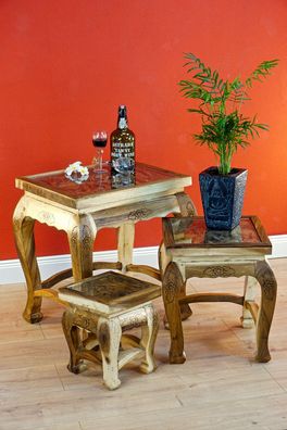Beistelltisch Set ARRAK - Opium Stil, 3er-Set, Elefant oder Drache Tisch Asiatischer