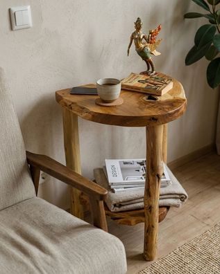Wurzelholz Beistelltisch SALA DAENG - mit Etagere, ca. 70 cm Teak Ablage Holz Tisch