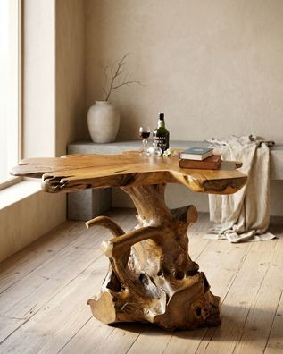 Wurzelholz Tisch BAN VANG - Teak Massivwurzel, 120×100 cm Couchtisch Baumscheiben