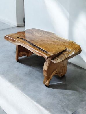 Wurzelholz Couchtisch Salavan - Teak-Längsschnitt, massiv Baumscheiben Massivholz